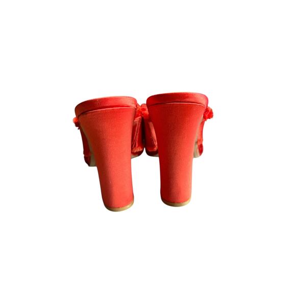 Dolce Vita Red-Orange Satin Fringe Trim Mule, Block Heel, Women's 10 - Picture 4 of 8